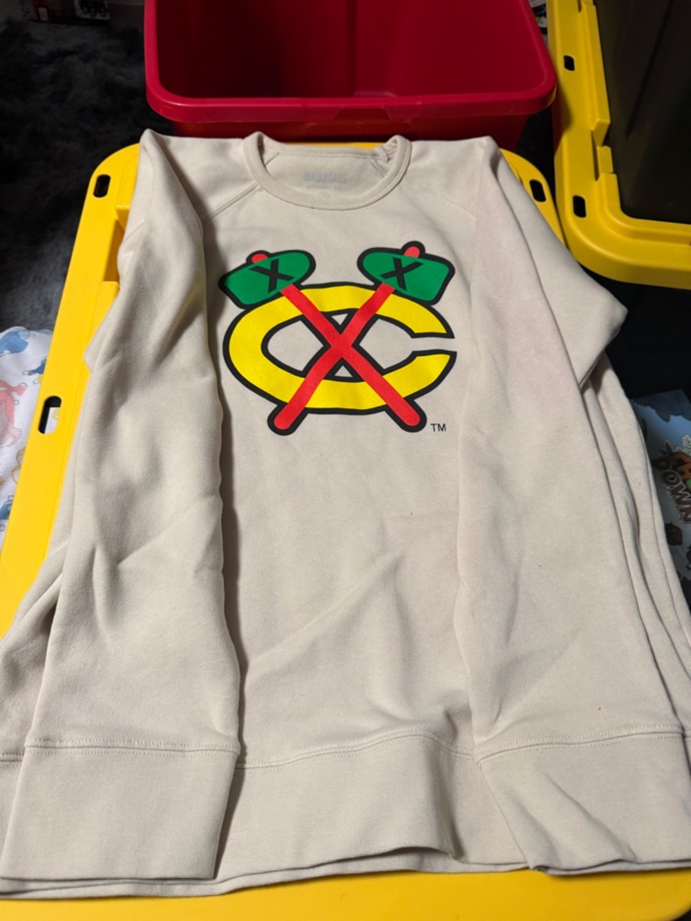 Chicago Blackhawk Cream Crewneck Sweatshirt with Colorful Graphic